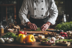 A private chef preparing a meal in a client's home