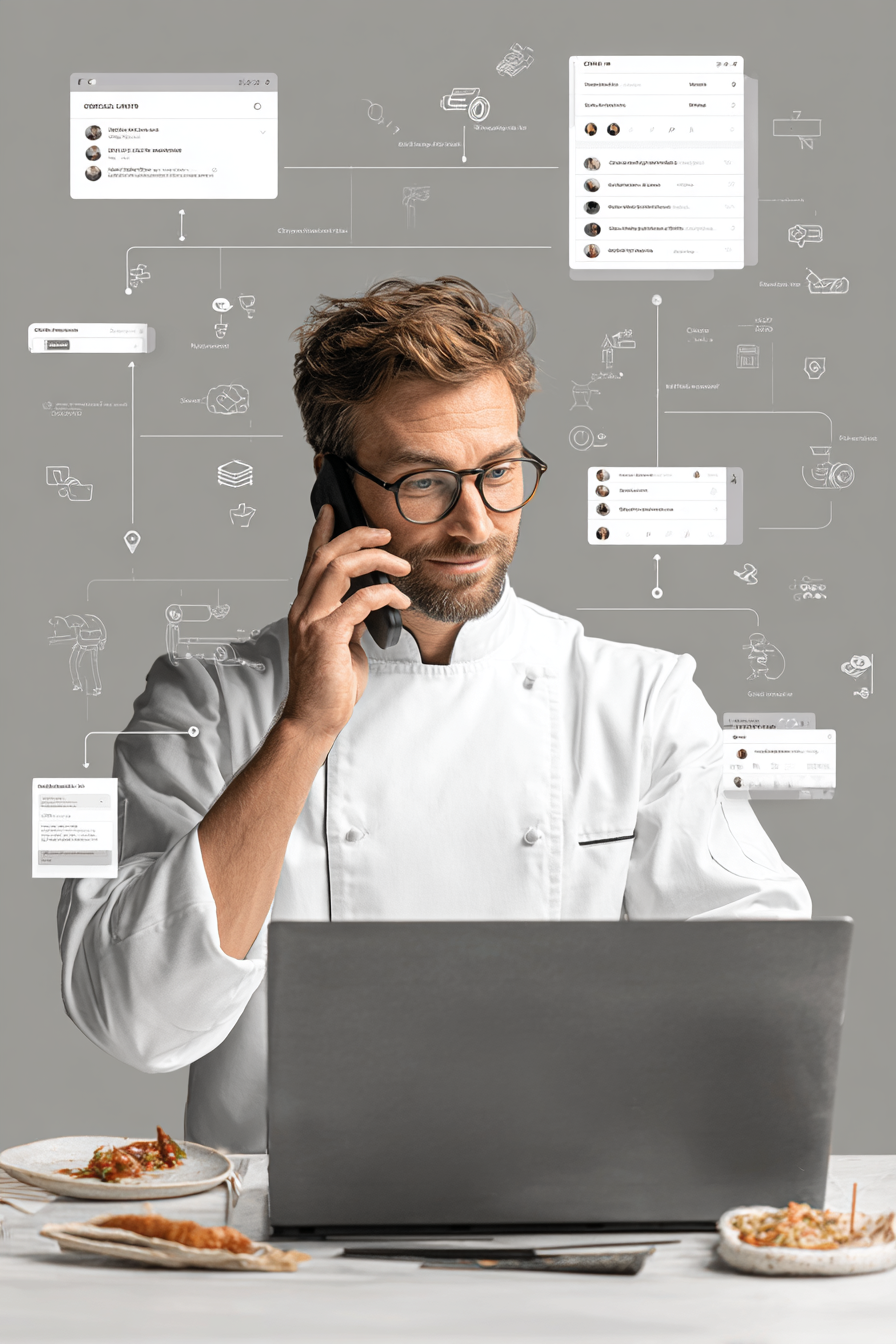 Chef_professionally_managing_client_interaction A private chef managing client interactions