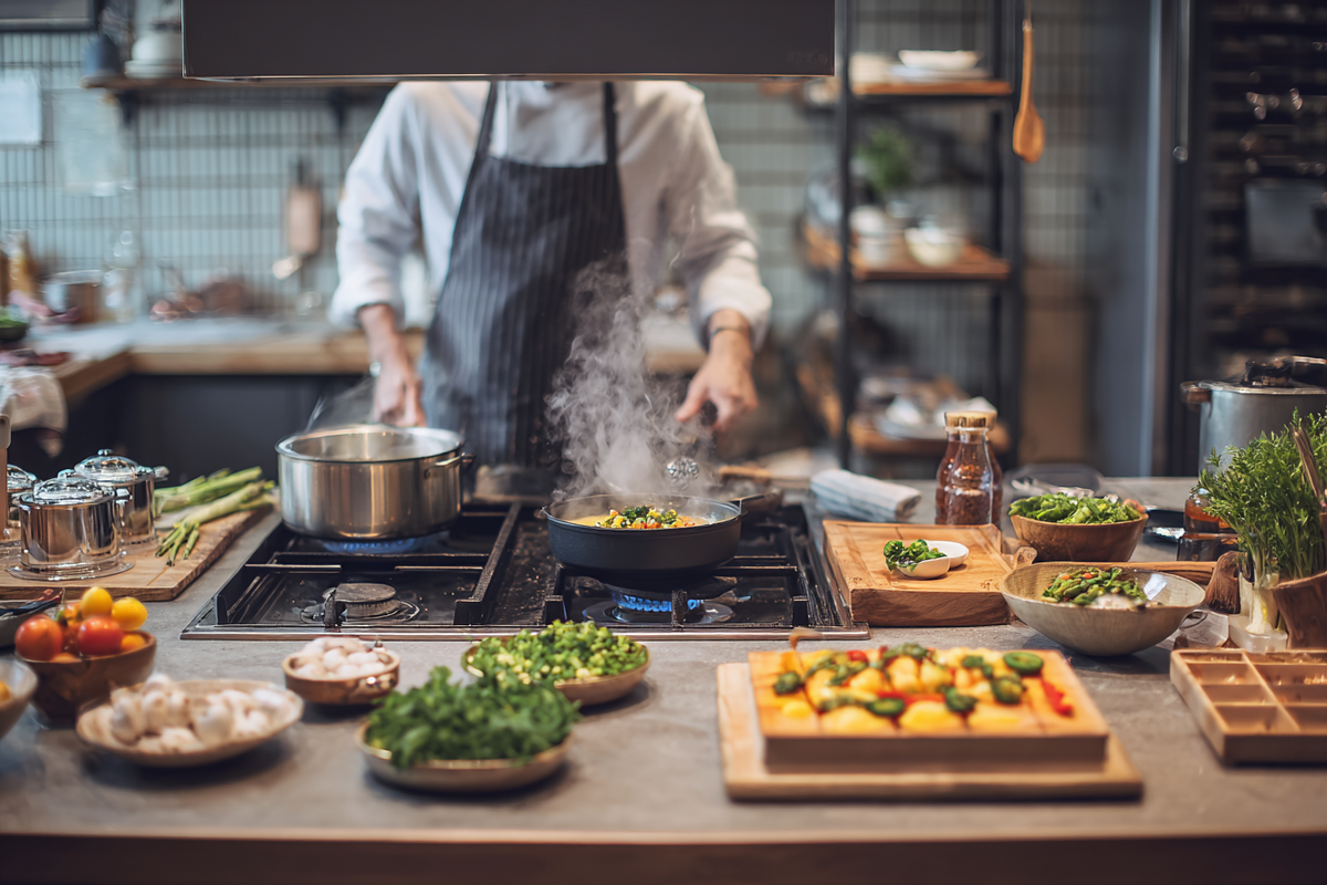 Private chef cooking in an organized kitchen