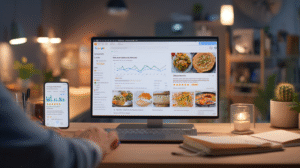 Chef looking at website SEO data on laptop