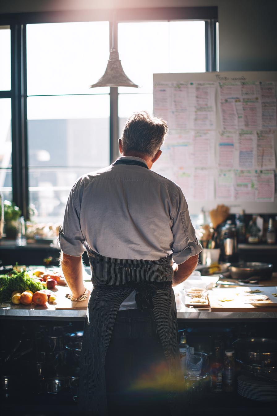 A private chef looking at his full booking calendar